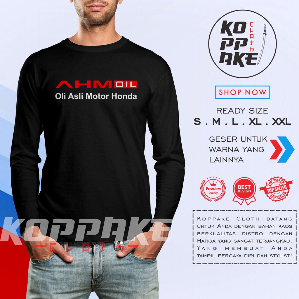 Kaos AHM Oil Oli Asli Motor Honda Lengan Panjang Baju Perusahaan