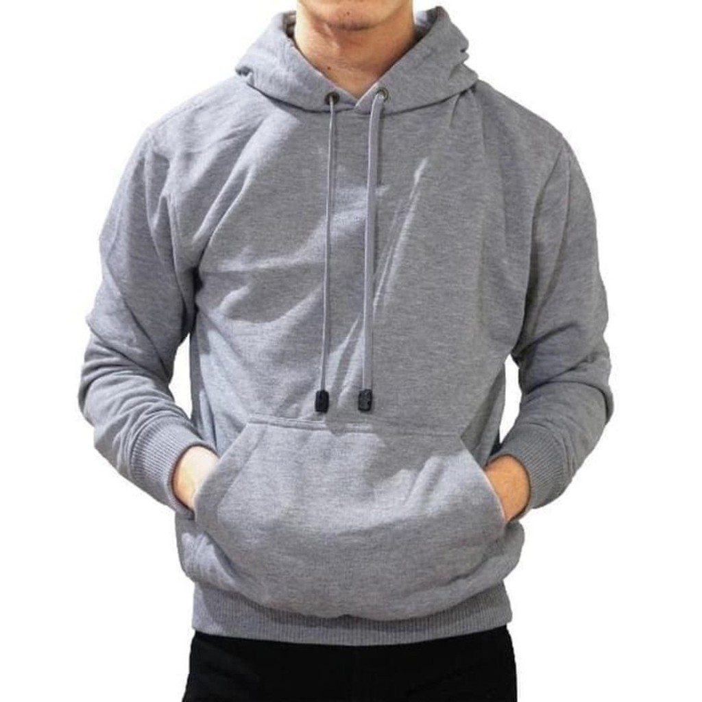 Jaket Polos Pria Cowok Hoodie Jumper Abu Muda Abu Misty Abu Terang