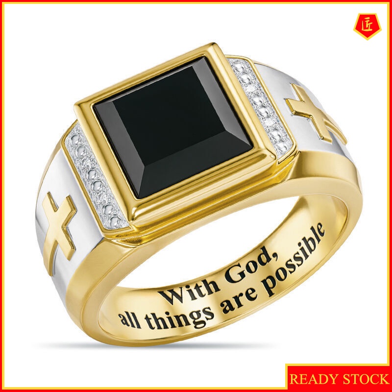 [Ready Stock]Men's Fashion Personality Cross Black Agate Ring