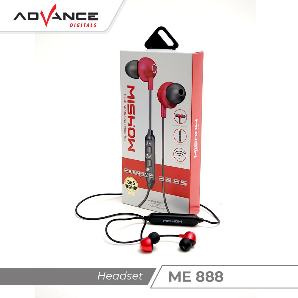 Advance ME888 - Wireless Earphone with Extreme Bass and Magnet | Garansi Resmi Advance