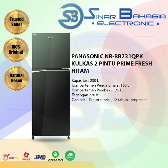 PANASONIC NR-BB231QPK KULKAS 2 PINTU PRIME FRESH HITAM (NEW) KHUSUS BANDUNG