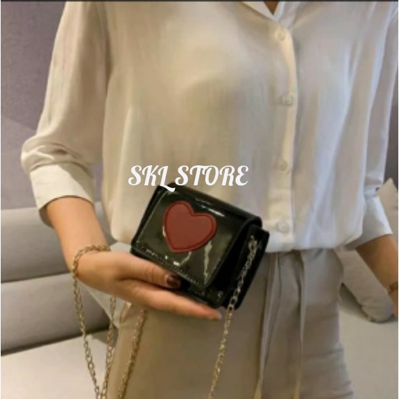 Tas kecil bahu motif hati korea - Tas selempang kecil  - Tas love rantai - Tas mini korea