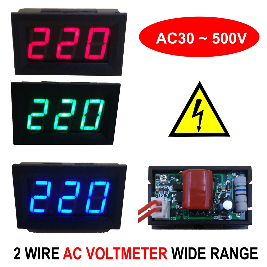 Digital AC Voltmeter Volt Meter 2 kabel 30 ~ 500V