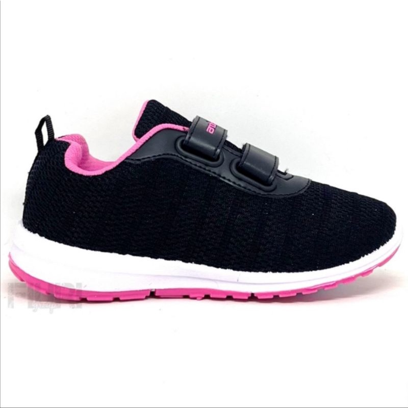 Sepatu Anak Perempuan Cewek Kecil Sekolah Kekinian Ando Annie Rebecca Saga Velcro Perekat Hitam Pink Size 29 - 32