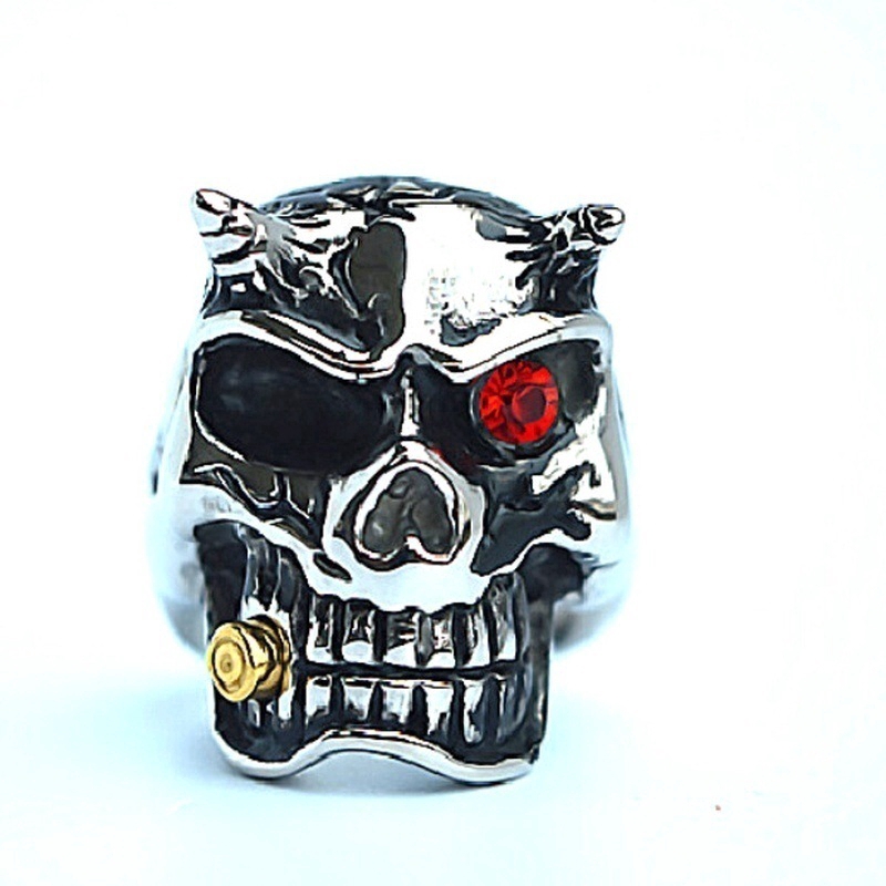 Vintage Fashion Skull Smoking Titanium Steel Men's Ring Jewelry