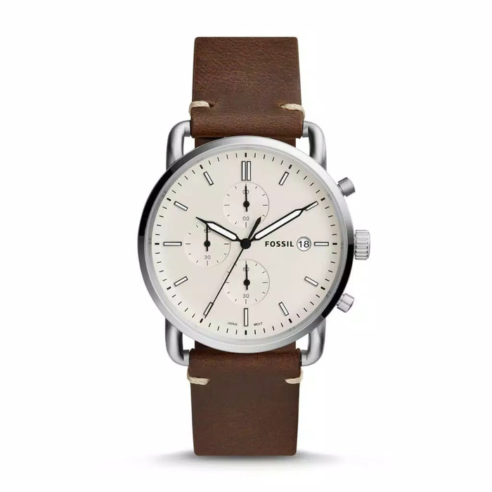 Fossil FS5402 Man White Dial Brown Leather Strap