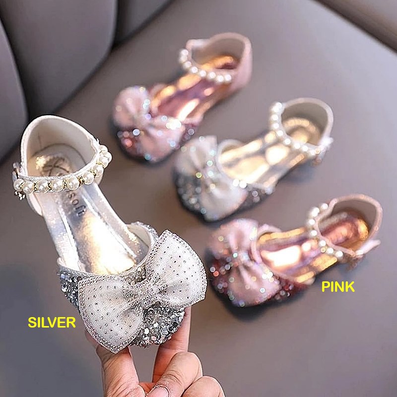 Sepatu Pesta Anak Perempuan Sparkling Ribbon Pearl