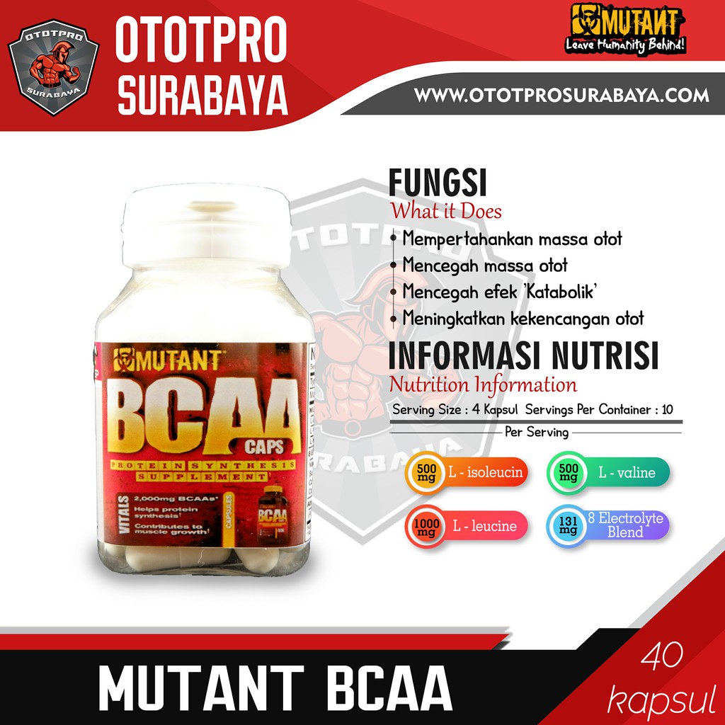 Suplemen Fitness Mutant BCAA 40 Kapsul /Gym/Otot/Muscle/Fitnes/Amino