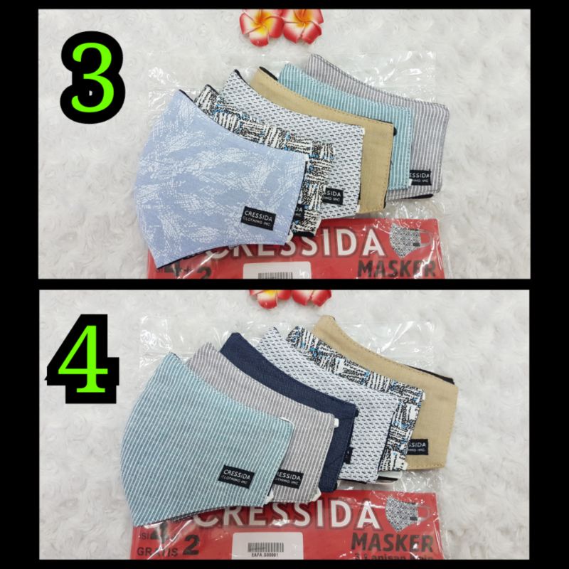 Masker CRESSIDA 3ply Dewasa EARLOOP/NON HIJAB isi 3 dan 6 Original 100%/ modernjombang