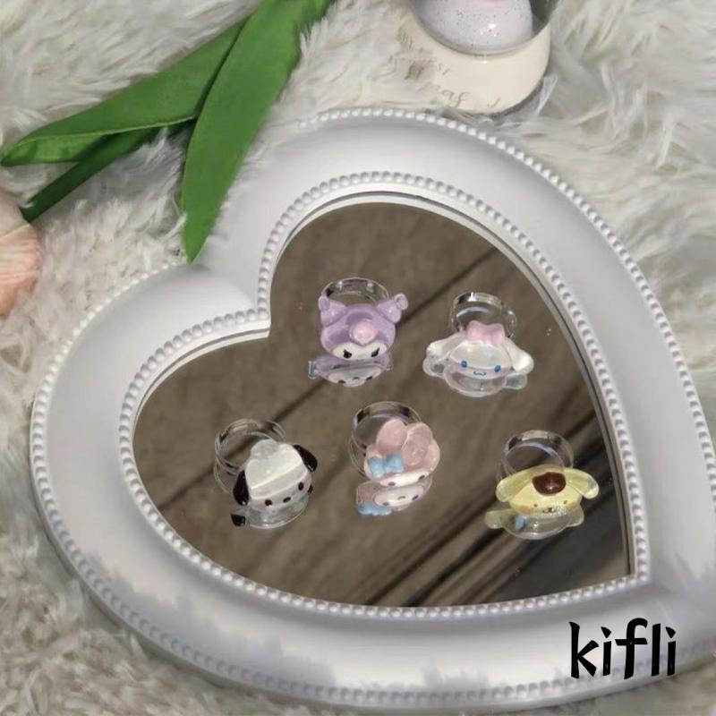 Cincin Model Terbuka Desain Anjing Cinnamoroll Kulomi Bahan Resin Untuk Pasangan