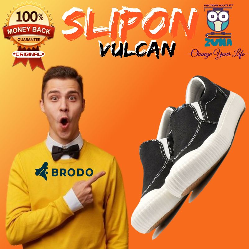 BRODO-VULCAN SLIPON BLACK WHITE TERMURAH DAN TERLARIS