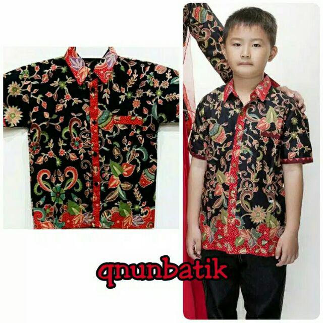 Qnunbatik Hem/kemeja Atasan Batik Anak Cowok Gentong Hitam
