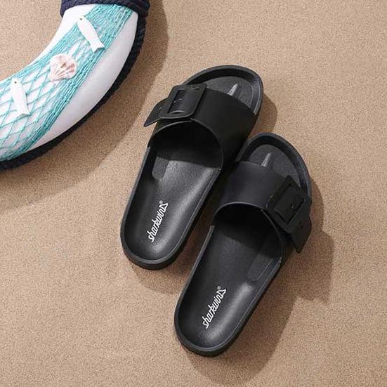 Segera Order Sharkwin Sandals Korea PU Outdoor Kasual ap Slippers Sandal Wedges Wanita WSP010 black 