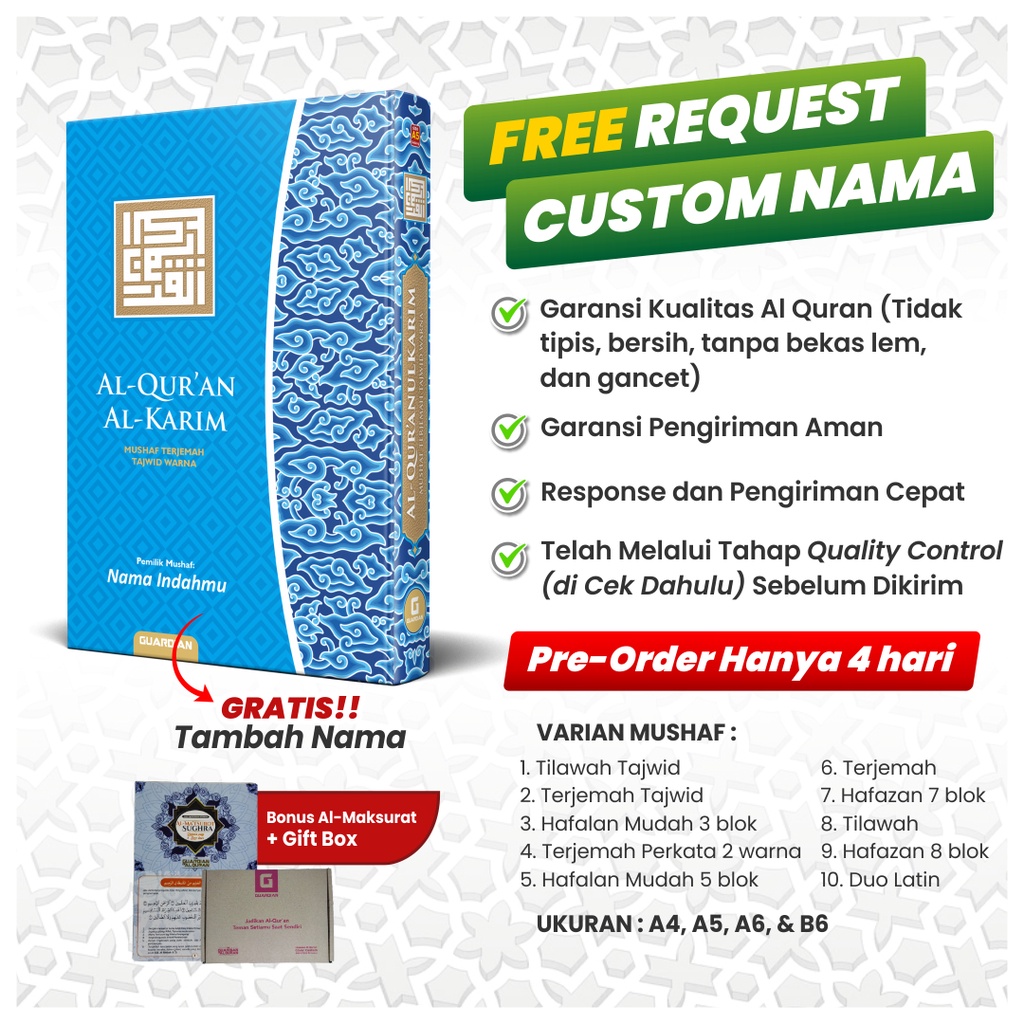 Alquran Quran Al quran Nama Sendiri Custom Request Mushaf Musaf Tilawah Tajwid Terjemahan Latin Perk