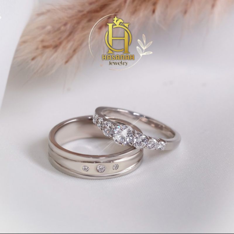 Cincin Kawin Tunangan Palladium Platinum Emas Couple L.7