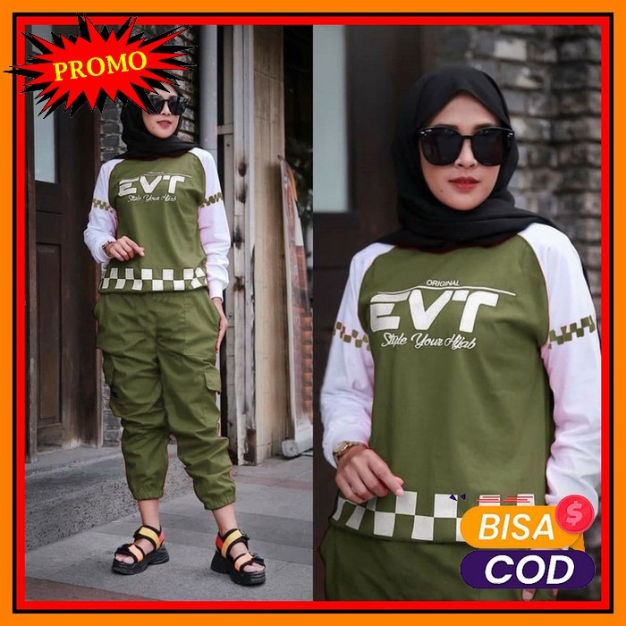 Setelan Kaos Olahraga Setelan Baju Olahraga Wanita Baju Setelan C AB673 Set Evt Army [Setelan Wani