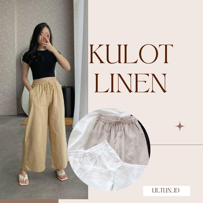 Celana Kulot Linen Highwaist Pinggang Karet Wide Leg Cullote 552