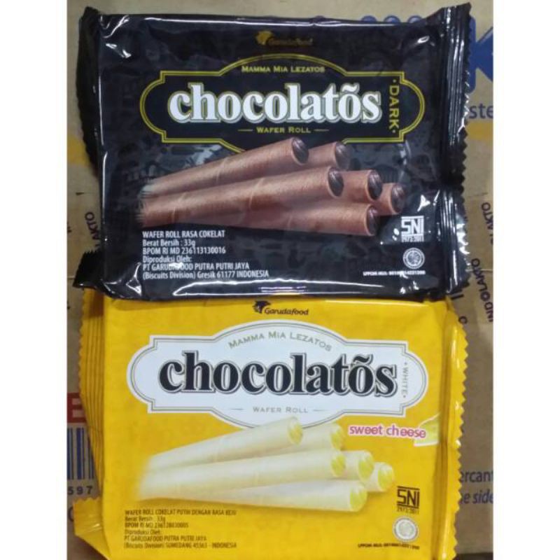 

CHOCHOLATOS WAFER ROLLS CHOCOLATOS KEMASAN PACK 33 GRAM ISI 10 PCS RASA COKLAT KEJU