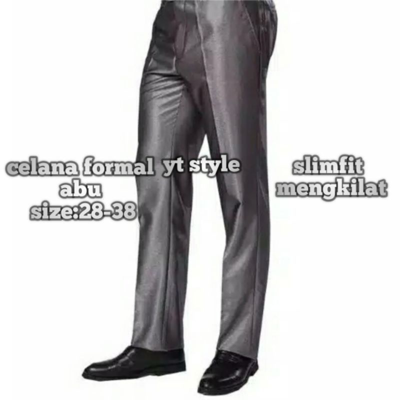 (original evabil) Celana Formal Pria Dasar Mengkilap METALIK Slimfit / Kantor Kerja Panjang