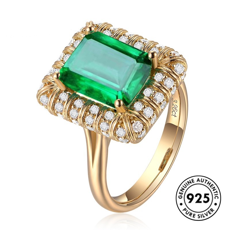 Cincin Sterling Silver 925 Elegan Dengan Emerald Untuk Wanita