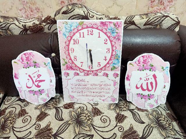 Jam Dinding 1 Set Shabby Pink Bunga