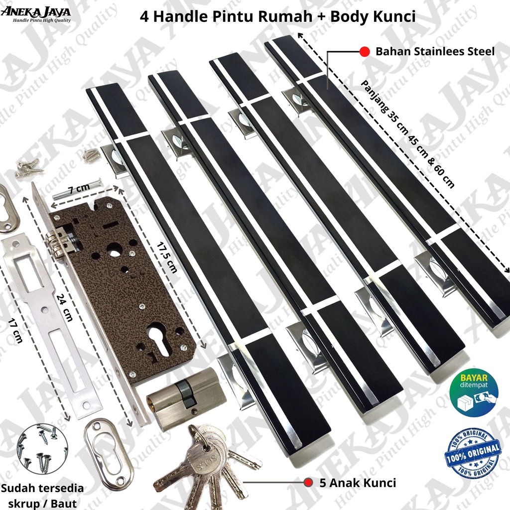 Satu set 4 buah Handle Pintu rumah + kunci 35 cm 45 cm 60 cm  Tarikan Pintu rumah Gagang pintu rumah