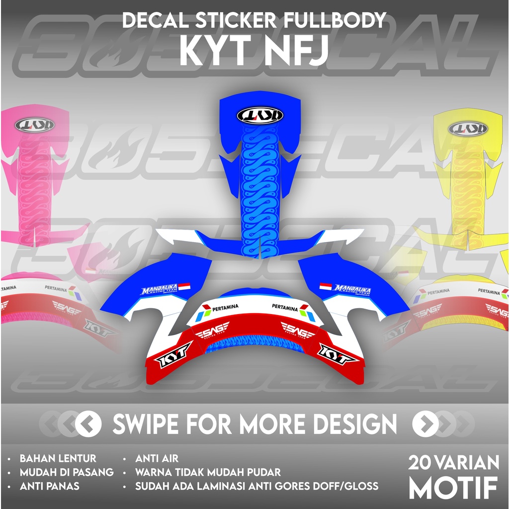 Decal Sticker Helm KYT NFJ Size XS,S,M,L Motif Mandalika