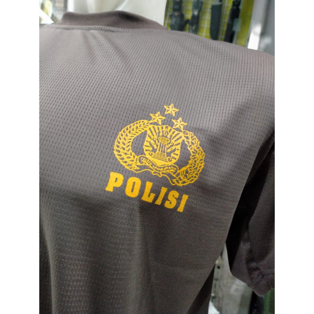 Kaos Oblong POLRI Bahan Drifit Hitam dan Cokelat