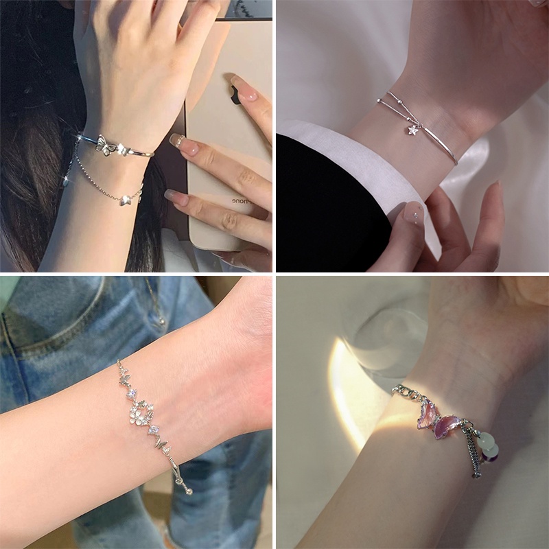 Gelang Tangan Wanita Desain Bunga Kupukupu Simple Adjustable Untuk Hadiah