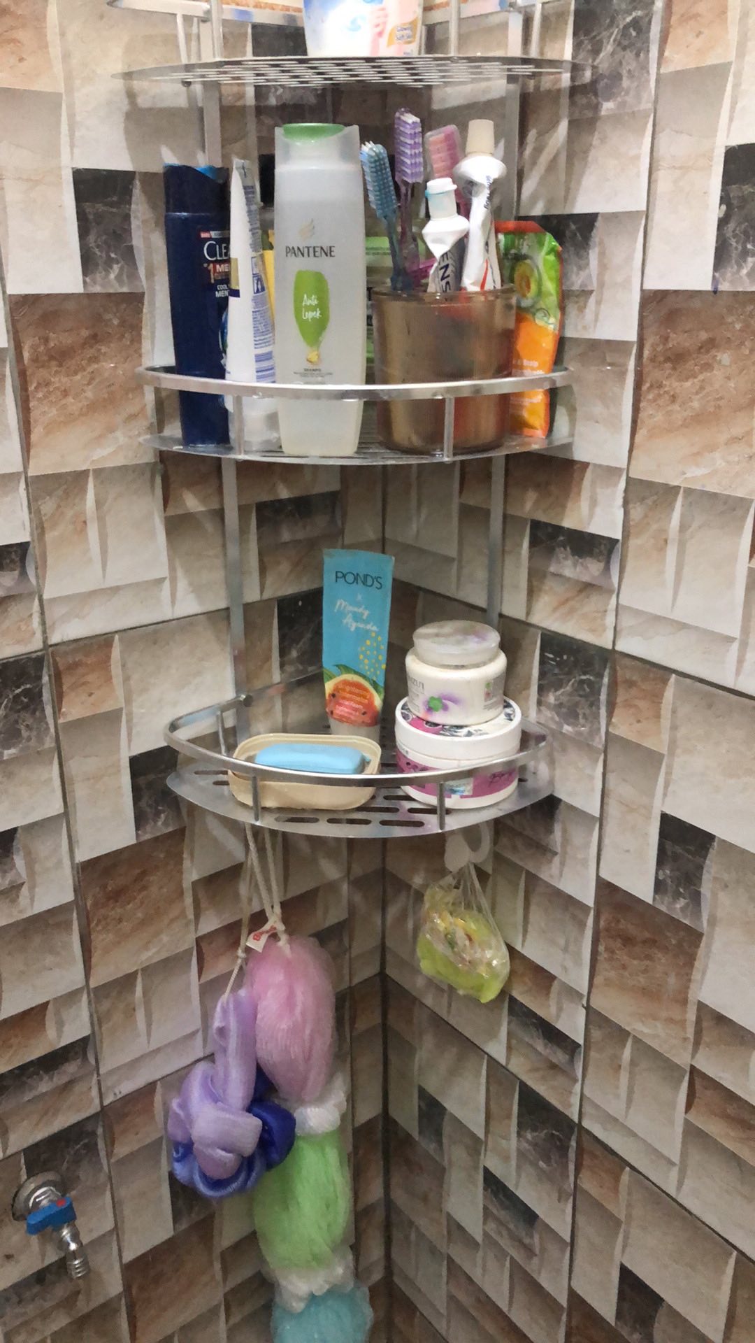 Rak Dinding Sudut Siku 3 Susun Toilet Wc Kamar Mandi Aluminium M48