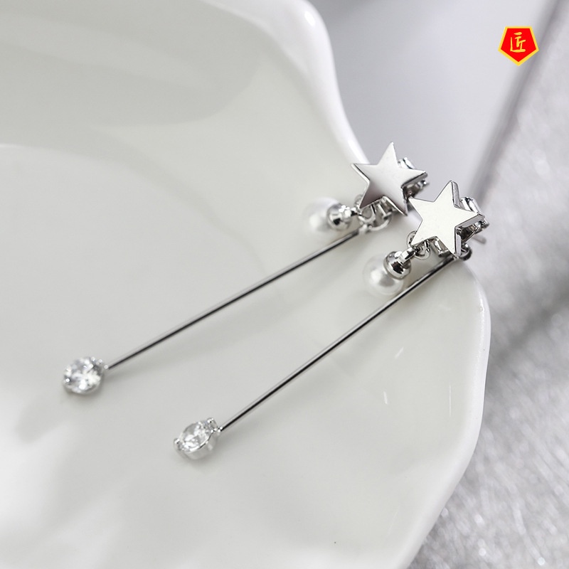 [Ready Stock]Star Pearl Long Elegant Earrings Women's Fashion