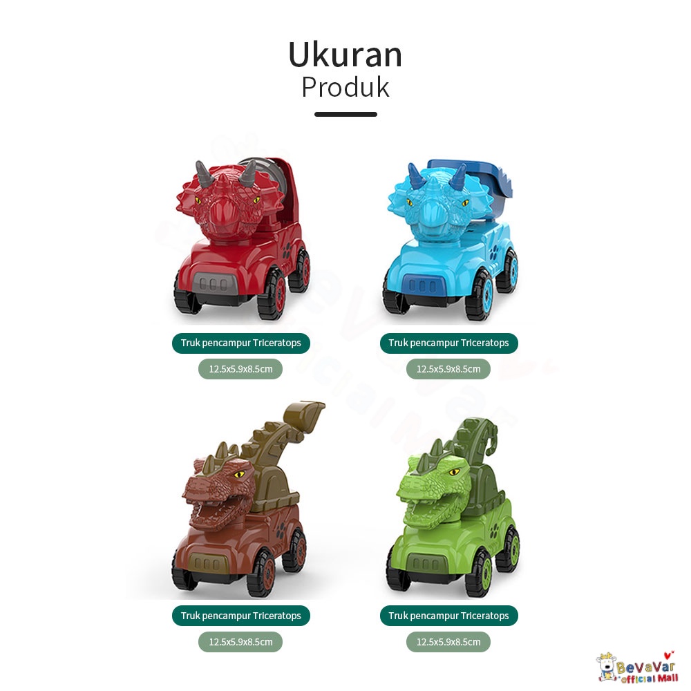 BEVAVAR Mainan Mobil Truk Anak Mobil Mobilan Bentuk Dinosaurus