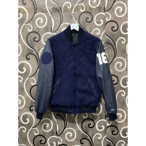 jaket varsity univ leather & woll second