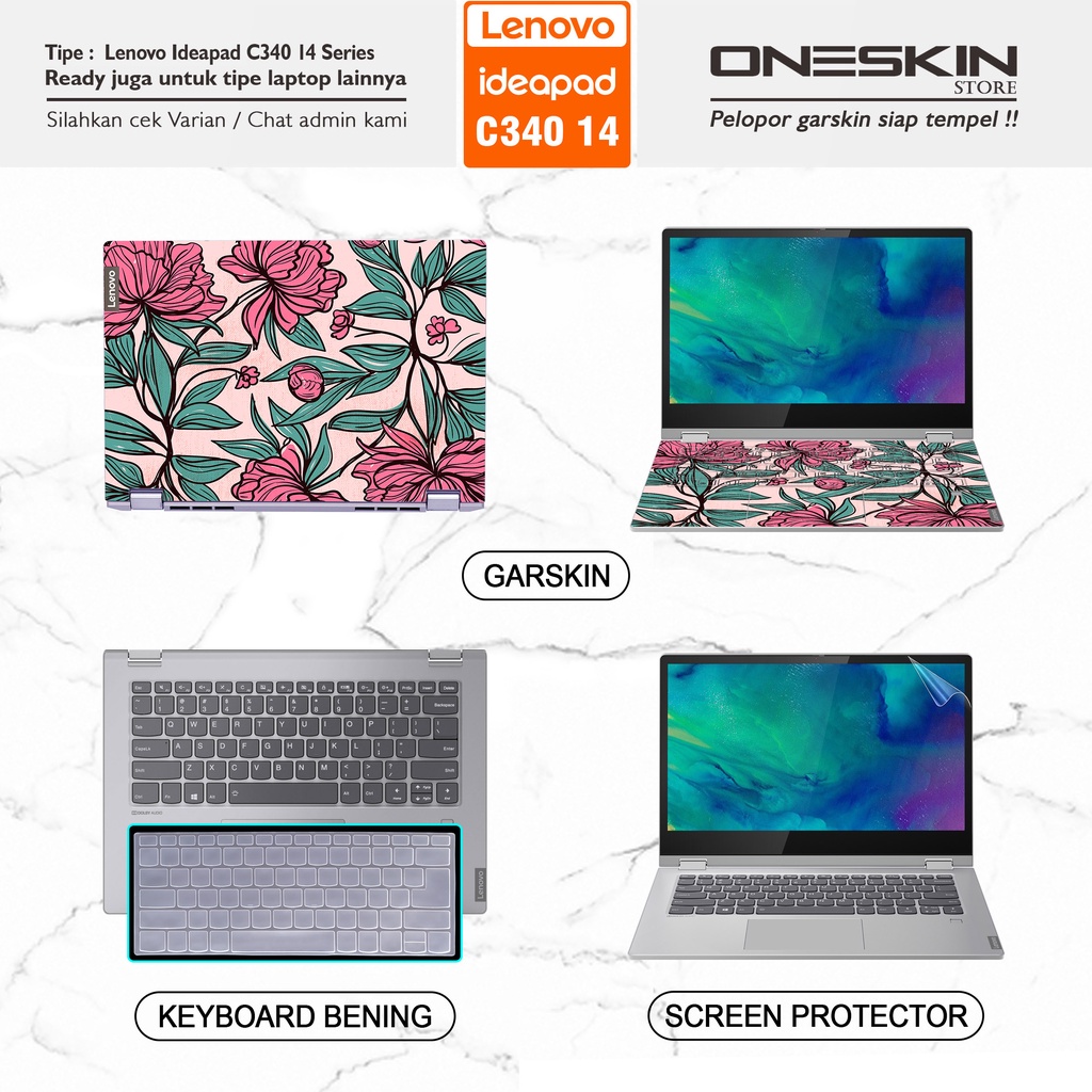 Garskin Sticker Laptop Pelindung Screen Keyboard Protector Lenovo IdeaPad C340-14 14API 14IML 14IWL Gambar Full Body Silikon Bening Glossy Doff