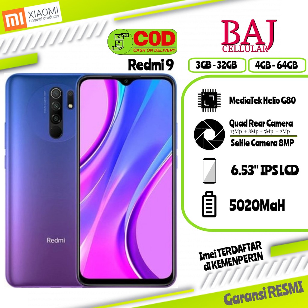 Xiaomi Redmi 9 Ram 3GB+32GB Garansi Resmi