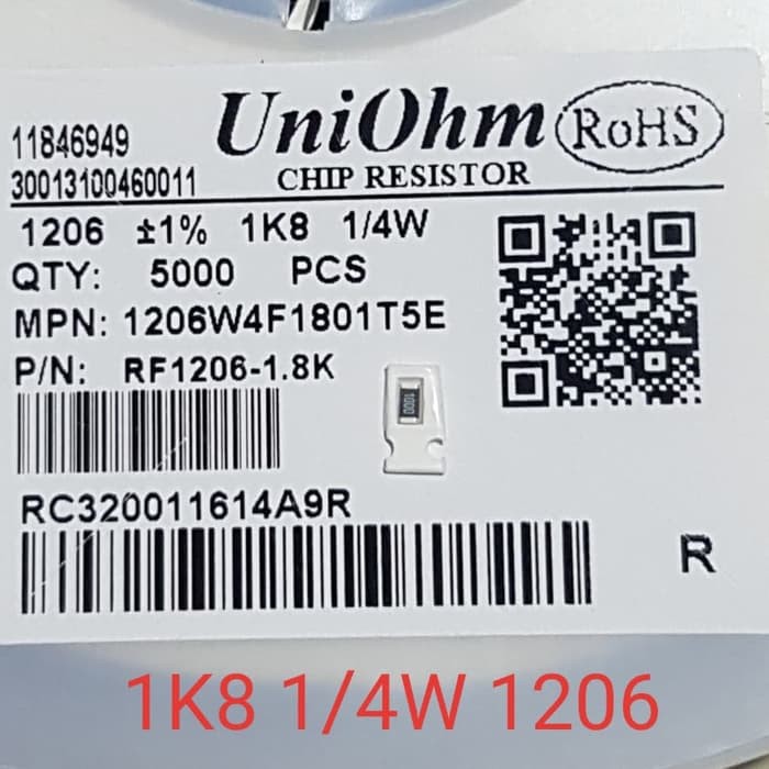 Resistor 1K8 1% 1/4W 1206 SMD Taiwan