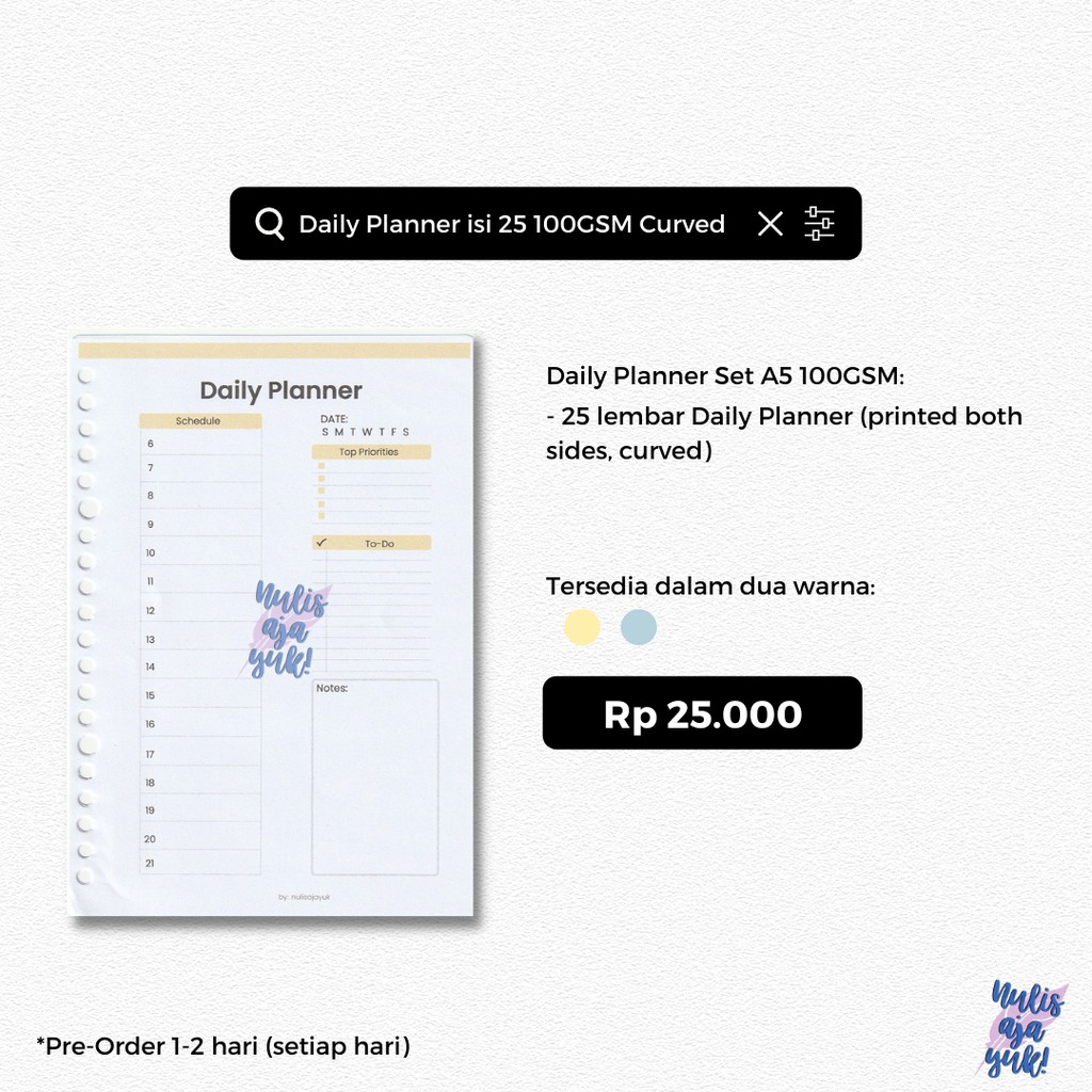 

Daily Planner Set A5 100 GSM Curved by Nulisajayuk