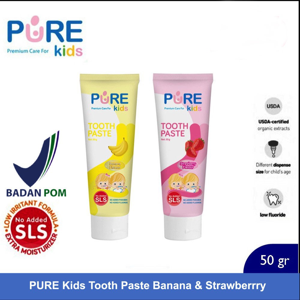 Pure Baby Pasta Gigi Anak Tooth Paste 50gr Pisang Strawberry