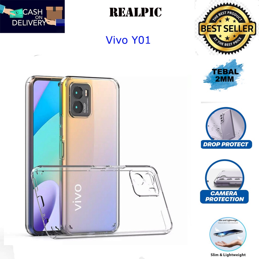 Case Vivo Y01 Casing Clear HD KETEBALAN 2MM BENING TRANSPARAN TPU Premium Softcase