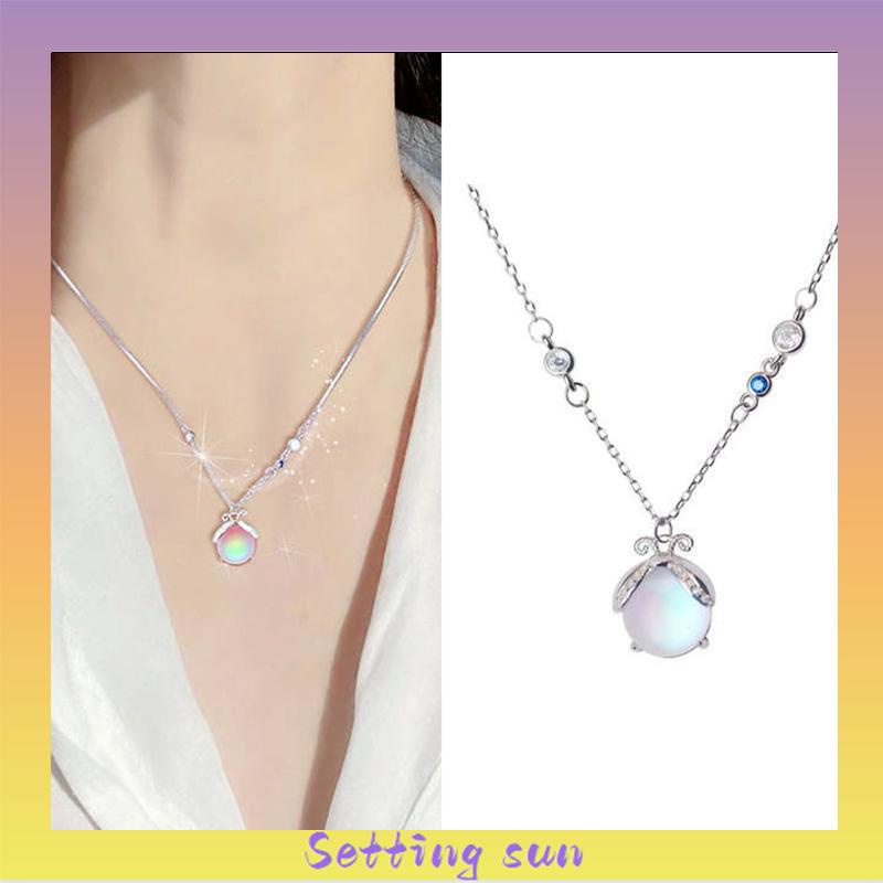 Moonstone Firefly Kalung Wanita Senior Rantai Klavikula Siswa Hadiah Ulang Tahun Desain Niche TN