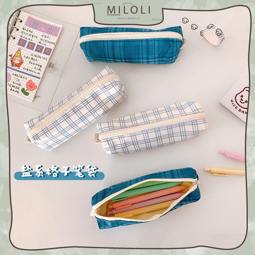 

[MILOLI] Tempat Pensil Kotak-Kotak Plaid Pencil Case Korean Style - F0056