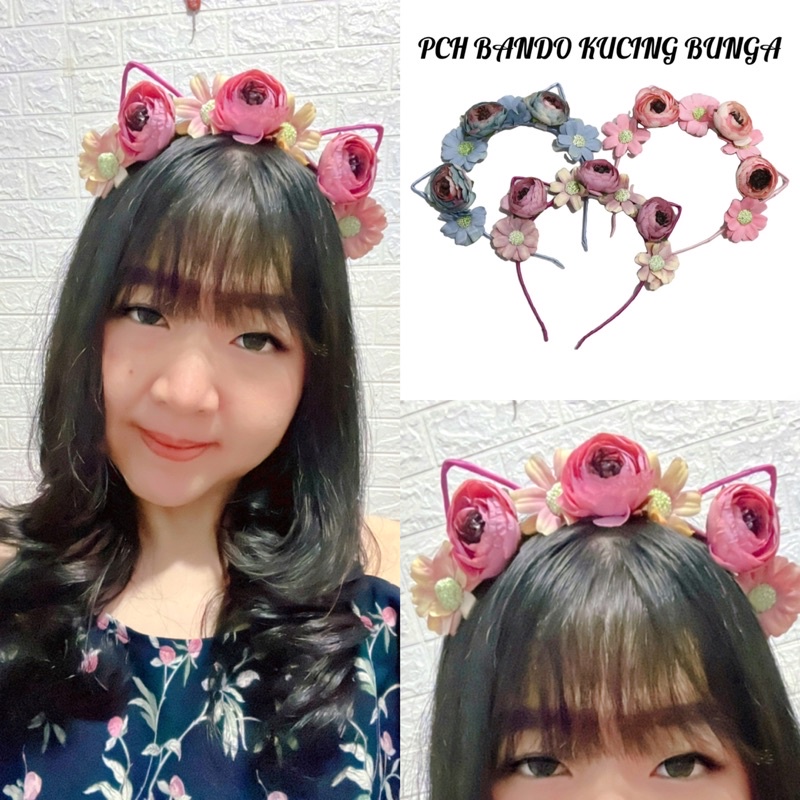 BANDO KUCING BUNGA VINTAGE / BANDO NEKOMIMI BUNGA / CAT EAR FLORAL HEADBAND