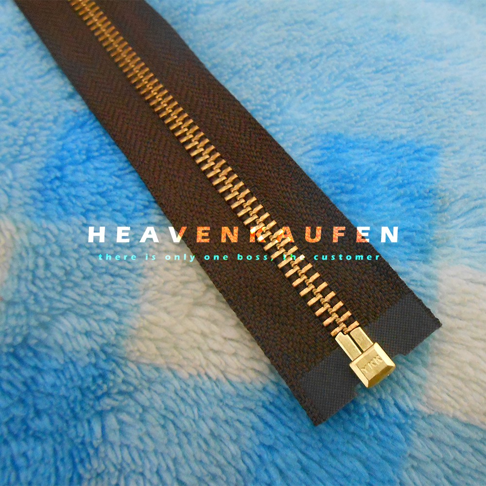 Zipper Resleting 65 cm YKK Gigi Besi Coklat - Gold / Emas Bolak Balik