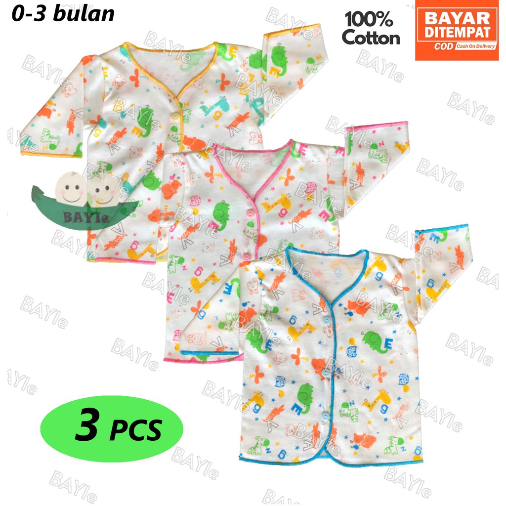 BAYIe - 3 Pcs Baju Bayi Lengan Panjang New Born 100% Katun Motif TABUR NECI RYN umur 0-3 bulan