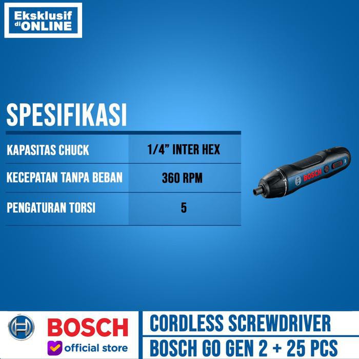 BOSCH GO GEN 2 OBENG BATERAI CORDLESS SCREWDRIVER PLUS MATA OBENG 25PC