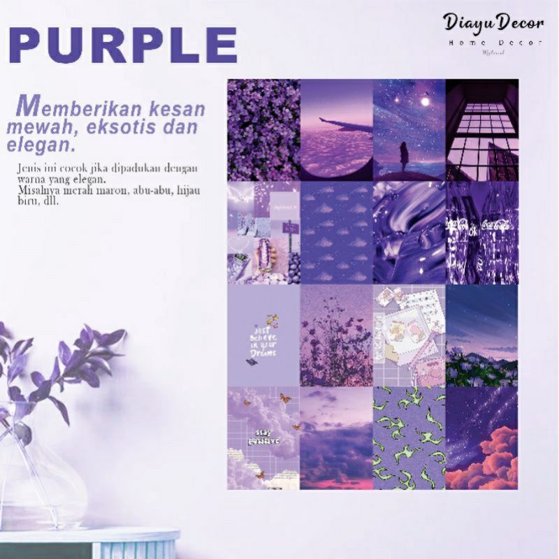 Poster Dinding Aesthetic Murah Tema Purple isi 16 pcs | Poster Kamar Aesthetic | Poster Murah
