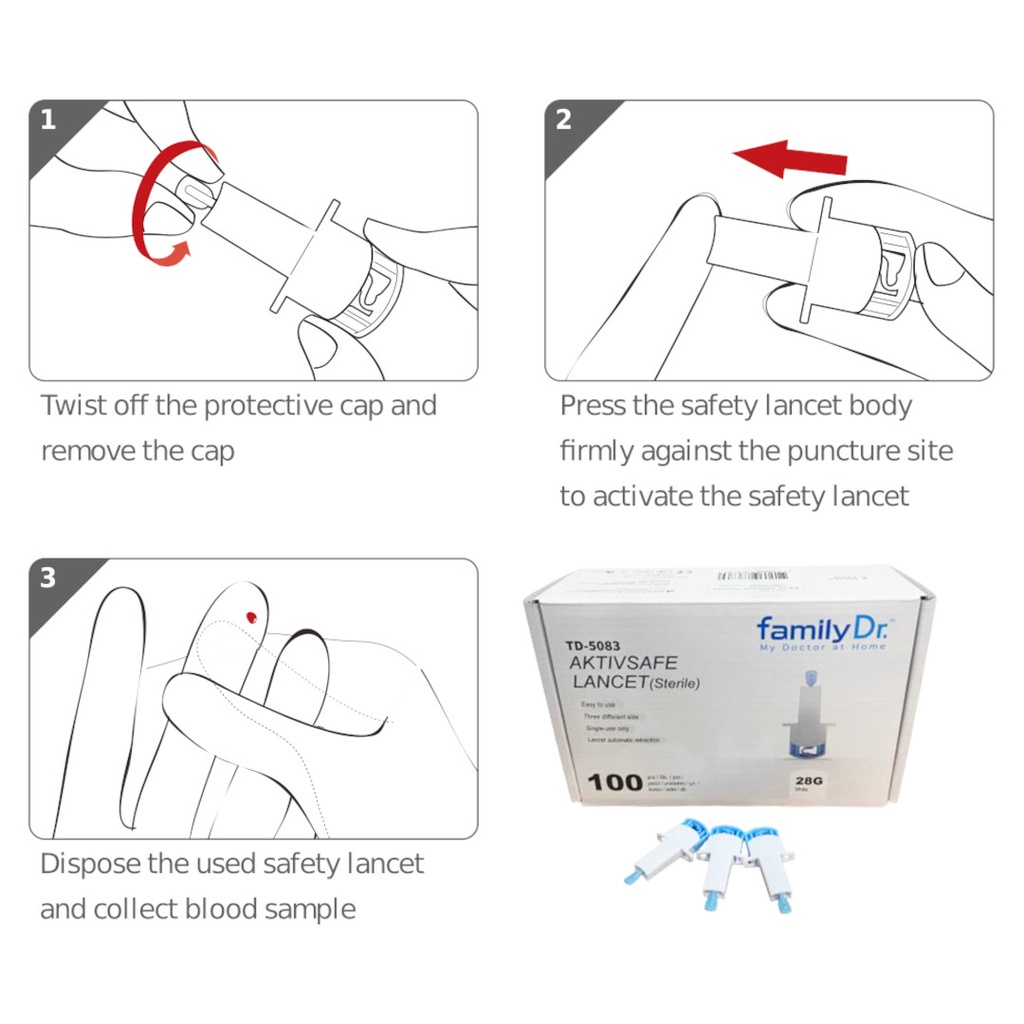 Lancet Steril FamilyDr AktivSafe Lancet 28G - Jarum Ambil Sample Darah