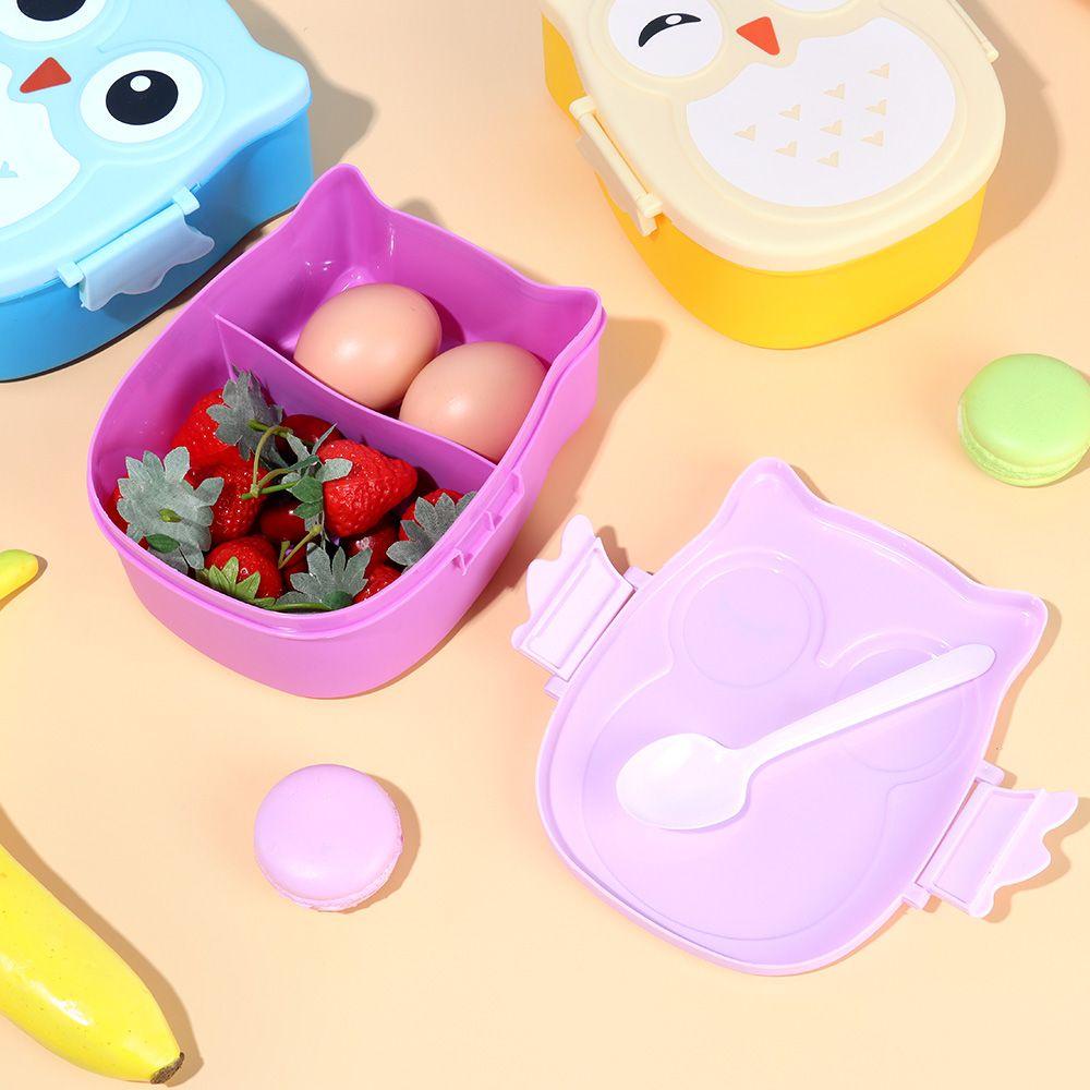 Solighter Lunch Box Kartun Sendok Cute Owl Wadah Makanan