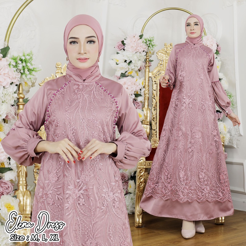 Elena Dress Kebaya / Kebaya Gamis Modern / Gamis Pesta Mewah / Gamis Cantik / Gamis Kondangan