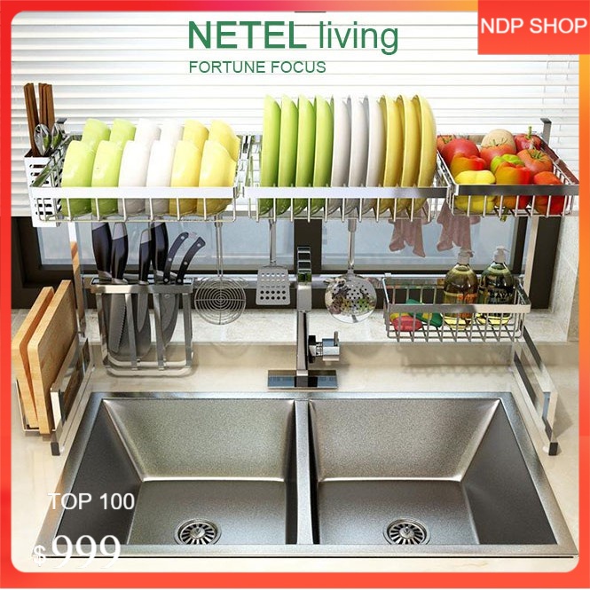 NETEL Rak Wastafel Rak Piring 304 Baja Anti Karat Rak Penyimpanan Dapur perak Mangkuk Tiris
